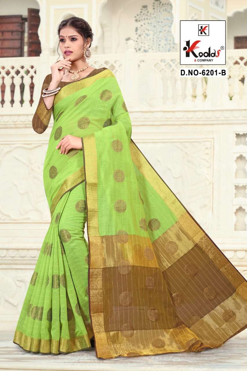 RIDHIMA 6201 BY KODAS 6201-A TO 6201-D SERIES INDIAN TRADITIONAL WEAR COLLECTION BEAUTIFUL STYLISH FANCY COLORFUL PARTY WEAR & OCCASIONAL WEAR COTTON SAREES AT WHOLESALE PRICE