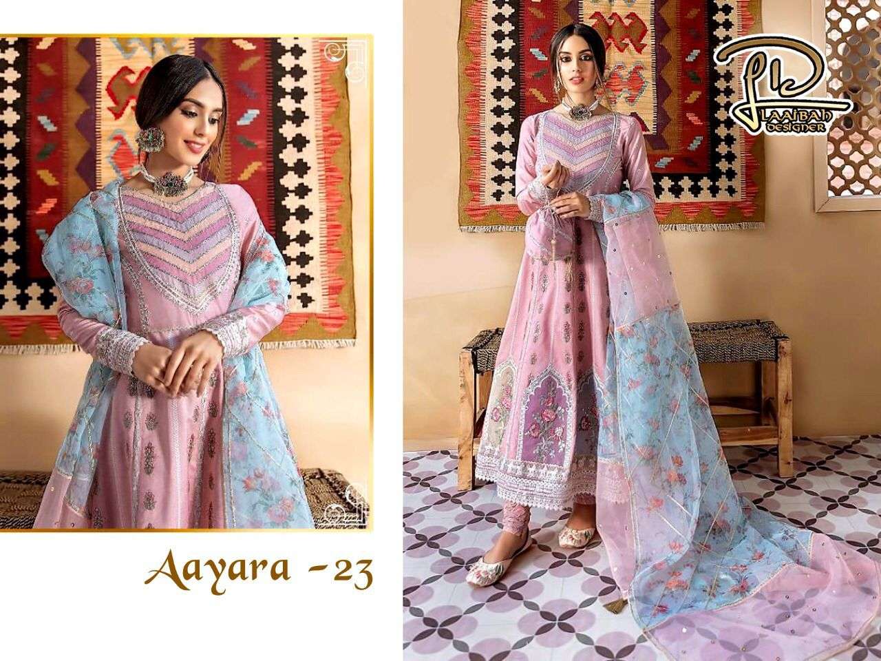 AAYARA 23 BY LAAIBAH DESIGNER BEAUTIFUL STYLISH PAKISATNI SUITS FANCY COLORFUL CASUAL WEAR & ETHNIC WEAR & READY TO WEAR CAMBRIC COTTON WITH EMBROIDERY DRESSES AT WHOLESALE PRICE