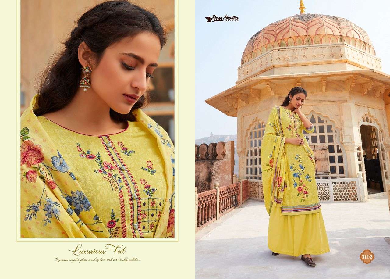 SHALIKA VOL-31 BY SHREE SHALIKA FASHION 3101 TO 3108 SERIES BEAUTIFUL STYLISH SUITS FANCY COLORFUL CASUAL WEAR & ETHNIC WEAR & READY TO WEAR PURE COTTON JACQUARD EMBROIDERED DRESSES AT WHOLESALE PRICE