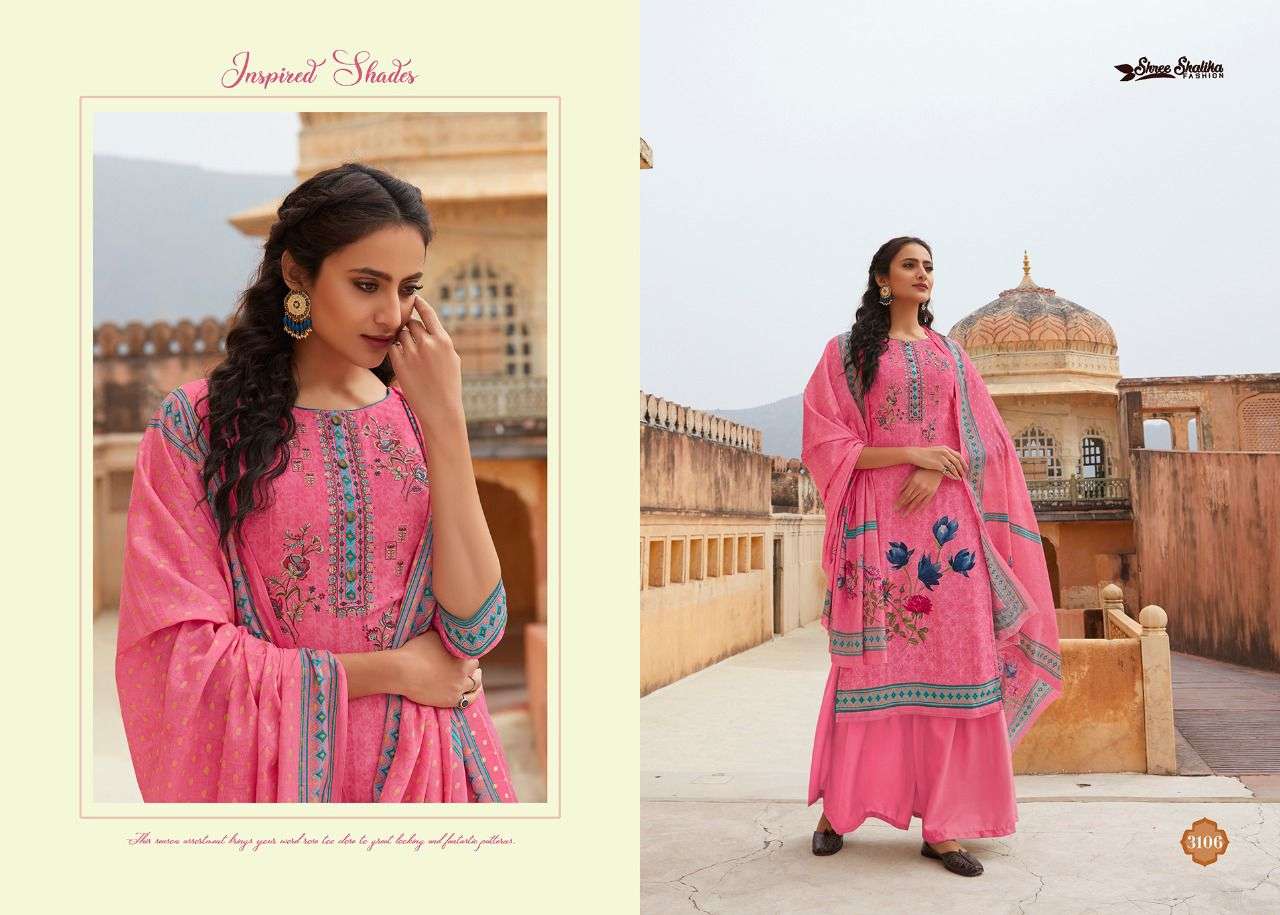 SHALIKA VOL-31 BY SHREE SHALIKA FASHION 3101 TO 3108 SERIES BEAUTIFUL STYLISH SUITS FANCY COLORFUL CASUAL WEAR & ETHNIC WEAR & READY TO WEAR PURE COTTON JACQUARD EMBROIDERED DRESSES AT WHOLESALE PRICE