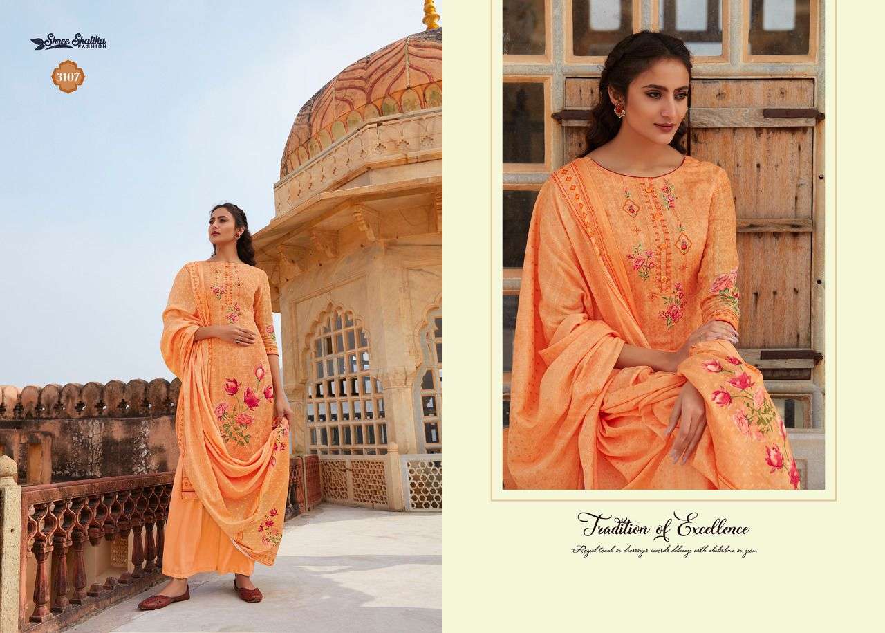 SHALIKA VOL-31 BY SHREE SHALIKA FASHION 3101 TO 3108 SERIES BEAUTIFUL STYLISH SUITS FANCY COLORFUL CASUAL WEAR & ETHNIC WEAR & READY TO WEAR PURE COTTON JACQUARD EMBROIDERED DRESSES AT WHOLESALE PRICE