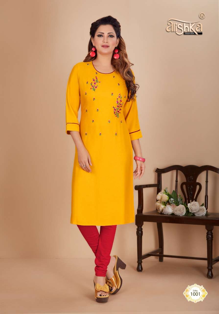 TITLI BY ALISHKA FASHION 1001 TO 1006 SERIES DESIGNER STYLISH FANCY COLORFUL BEAUTIFUL PARTY WEAR & ETHNIC WEAR COLLECTION RAYON EMBROIDERY KURTIS AT WHOLESALE PRICE