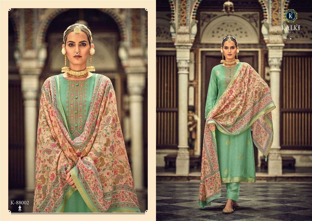 HANYA BY KALKI 88001 TO 88008 SERIES BEAUTIFUL SUITS COLORFUL STYLISH FANCY CASUAL WEAR & ETHNIC WEAR MUSLIN SILK JACQUARD DRESSES AT WHOLESALE PRICE