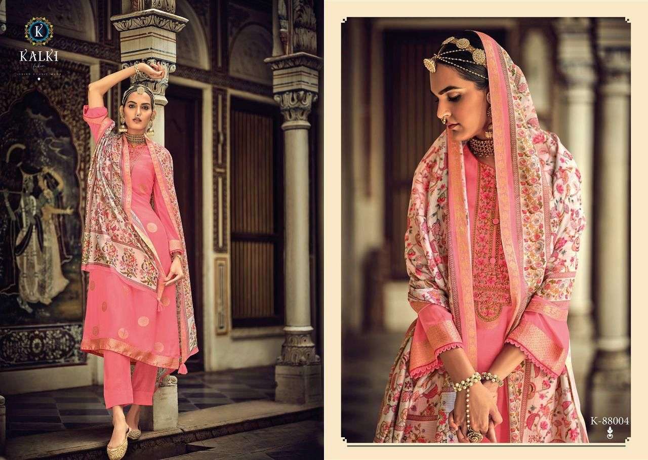 HANYA BY KALKI 88001 TO 88008 SERIES BEAUTIFUL SUITS COLORFUL STYLISH FANCY CASUAL WEAR & ETHNIC WEAR MUSLIN SILK JACQUARD DRESSES AT WHOLESALE PRICE