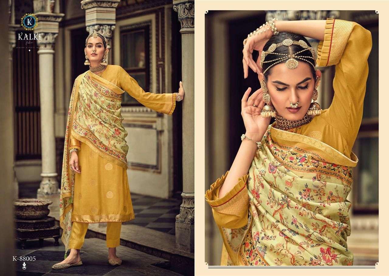 HANYA BY KALKI 88001 TO 88008 SERIES BEAUTIFUL SUITS COLORFUL STYLISH FANCY CASUAL WEAR & ETHNIC WEAR MUSLIN SILK JACQUARD DRESSES AT WHOLESALE PRICE