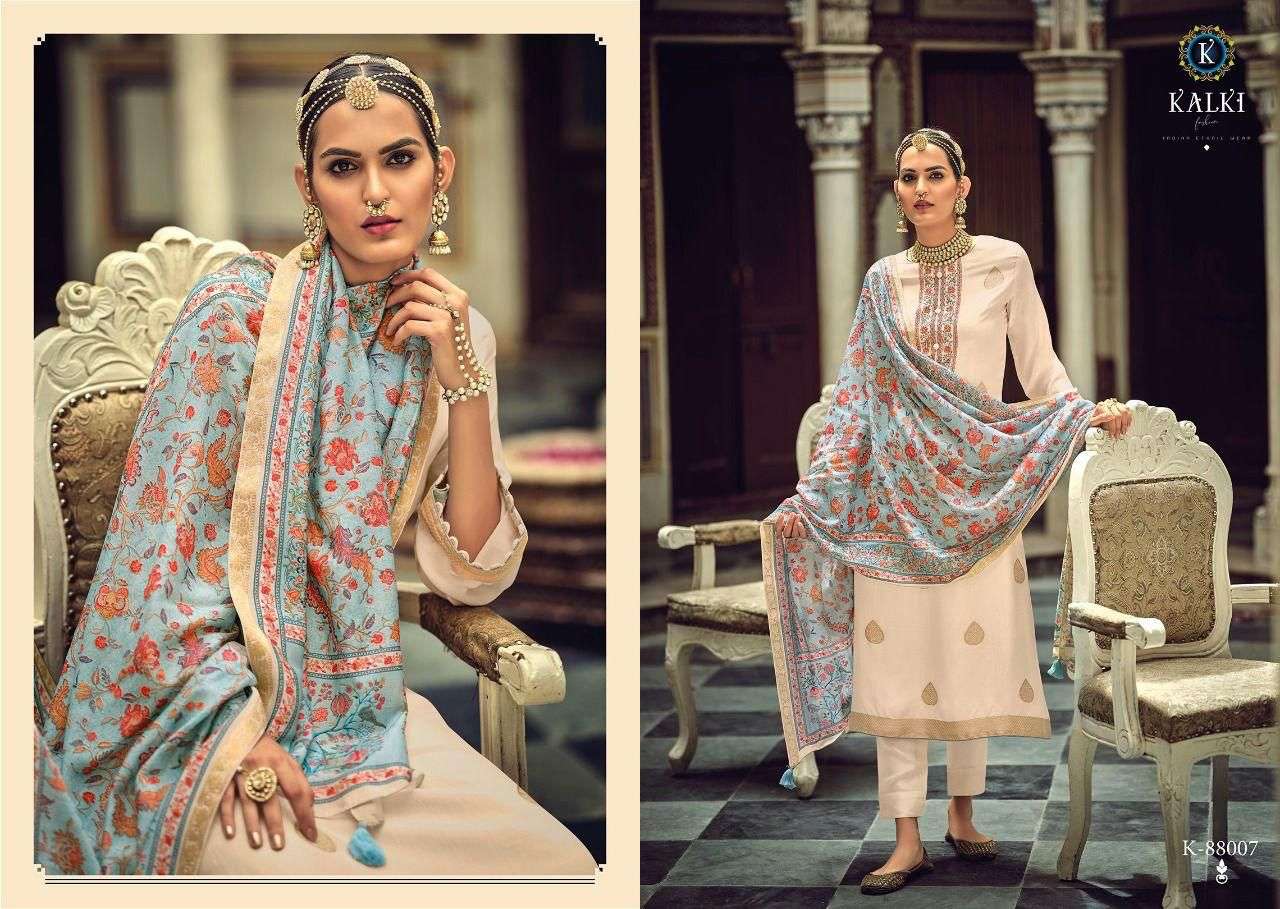 HANYA BY KALKI 88001 TO 88008 SERIES BEAUTIFUL SUITS COLORFUL STYLISH FANCY CASUAL WEAR & ETHNIC WEAR MUSLIN SILK JACQUARD DRESSES AT WHOLESALE PRICE