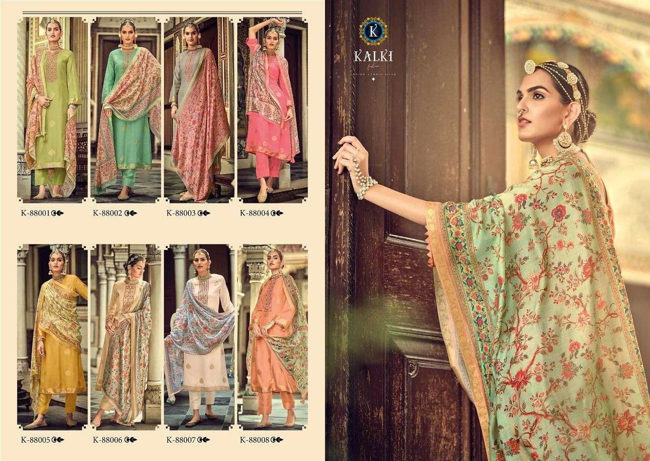 HANYA BY KALKI 88001 TO 88008 SERIES BEAUTIFUL SUITS COLORFUL STYLISH FANCY CASUAL WEAR & ETHNIC WEAR MUSLIN SILK JACQUARD DRESSES AT WHOLESALE PRICE