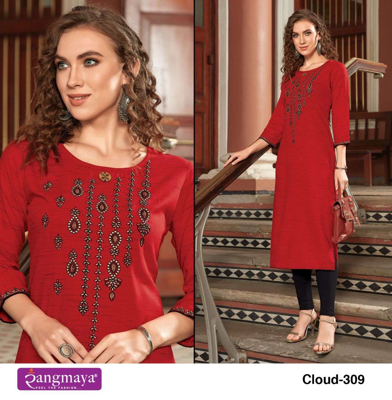 CLOUD VOL-3 BY RANGMAYA 301 TO 310 SERIES DESIGNER STYLISH FANCY COLORFUL BEAUTIFUL PARTY WEAR & ETHNIC WEAR COLLECTION RAYON EMBROIDERY KURTIS AT WHOLESALE PRICE