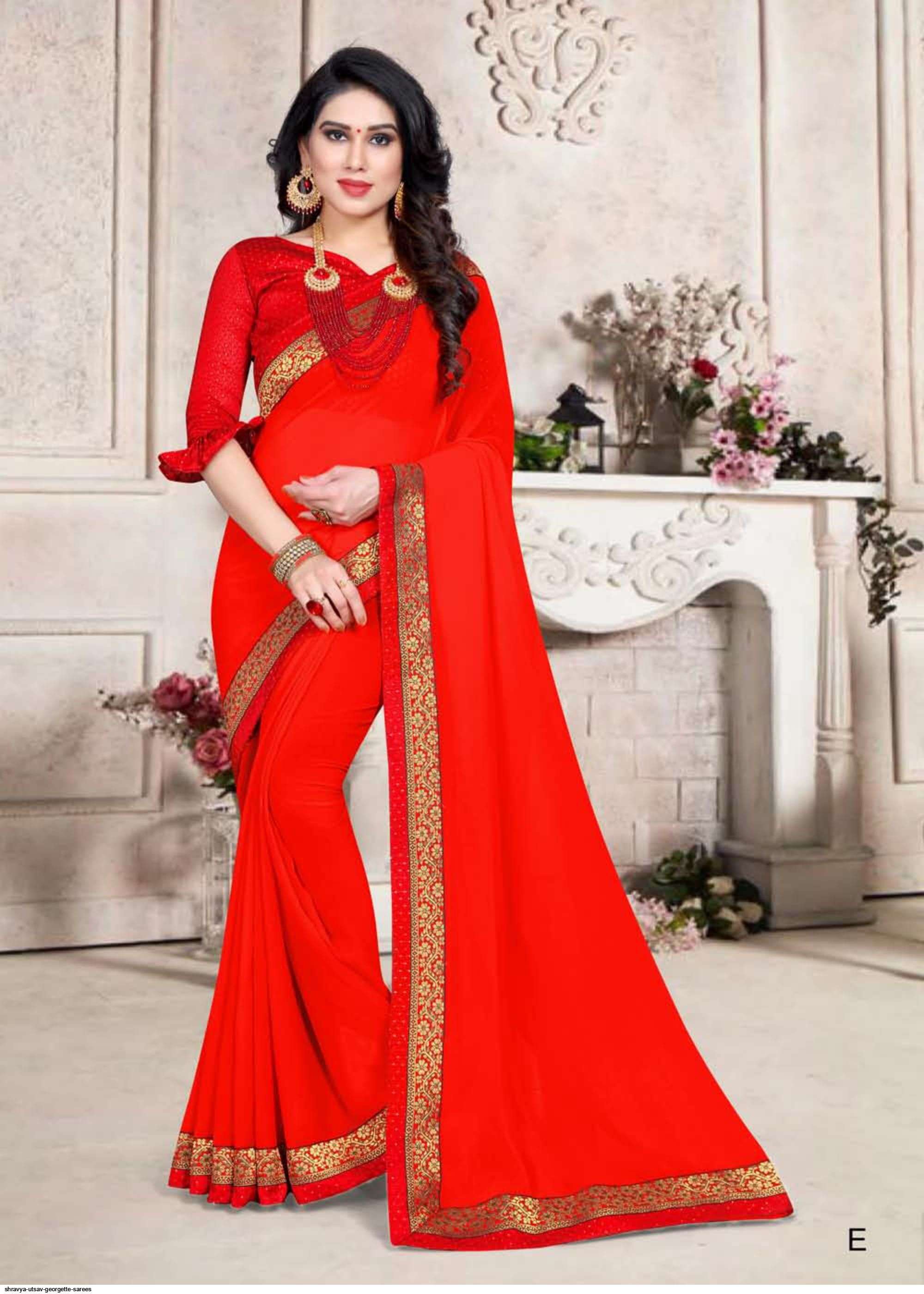 UTSAV BY SHRAVYA A TO H SERIES INDIAN TRADITIONAL WEAR COLLECTION BEAUTIFUL STYLISH FANCY COLORFUL PARTY WEAR & OCCASIONAL WEAR GEORGETTE SAREES AT WHOLESALE PRICE