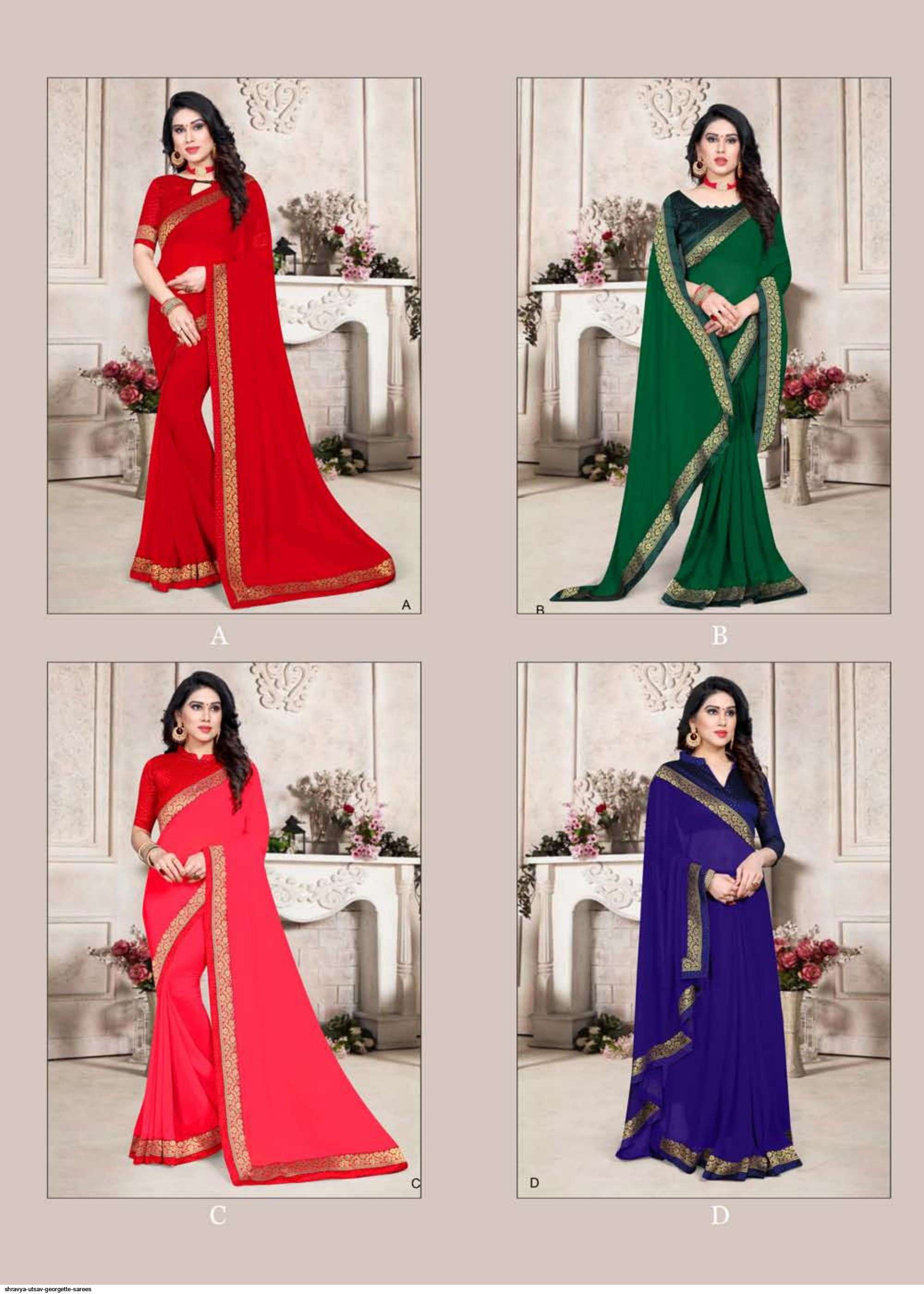 UTSAV BY SHRAVYA A TO H SERIES INDIAN TRADITIONAL WEAR COLLECTION BEAUTIFUL STYLISH FANCY COLORFUL PARTY WEAR & OCCASIONAL WEAR GEORGETTE SAREES AT WHOLESALE PRICE