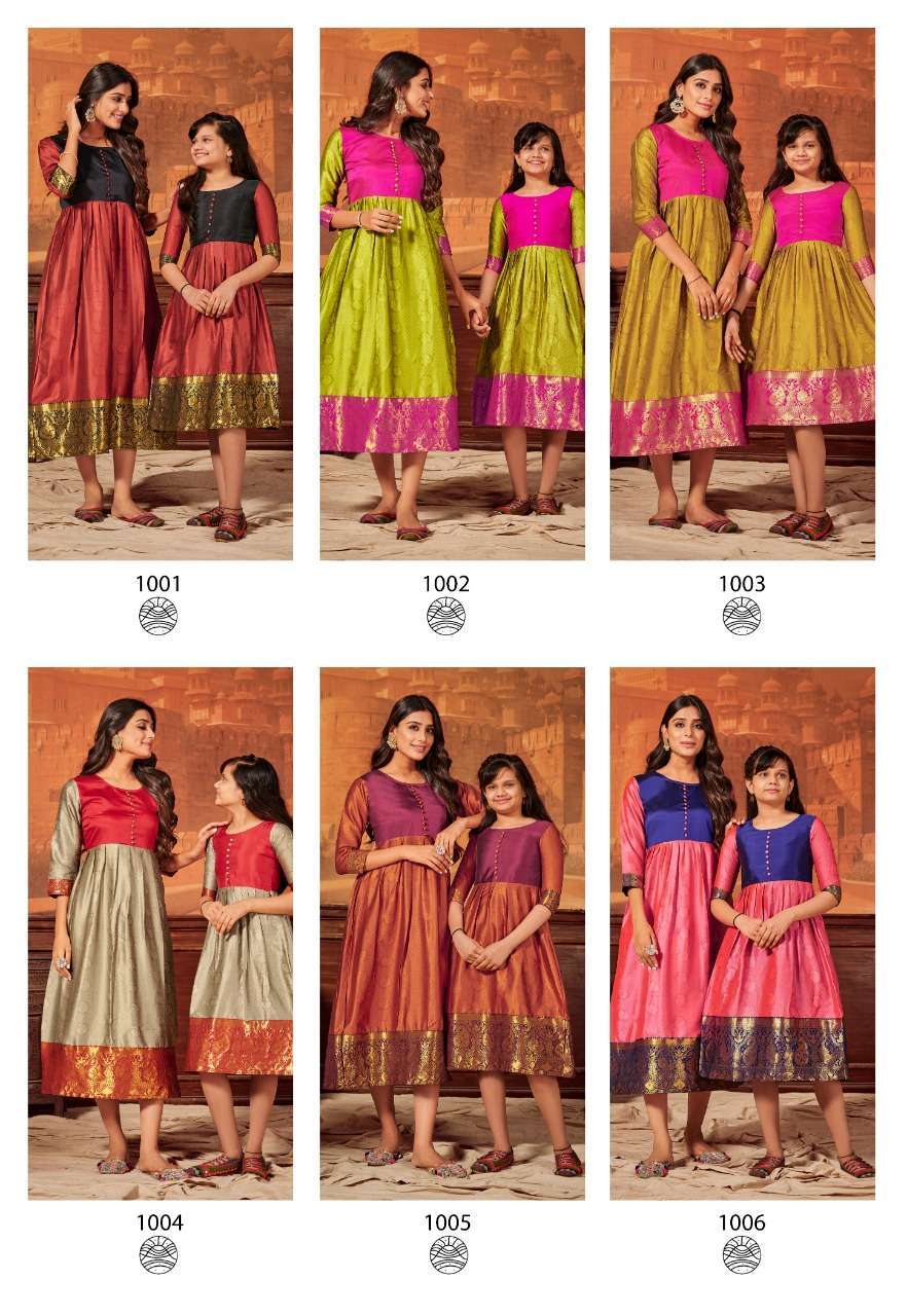 MOTHER AND DAUGHTER BY BANWERY FASHION 1001 TO 1006 SERIES DESIGNER STYLISH FANCY COLORFUL BEAUTIFUL PARTY WEAR & ETHNIC WEAR COLLECTION SILK WEAVING KURTIS AT WHOLESALE PRICE