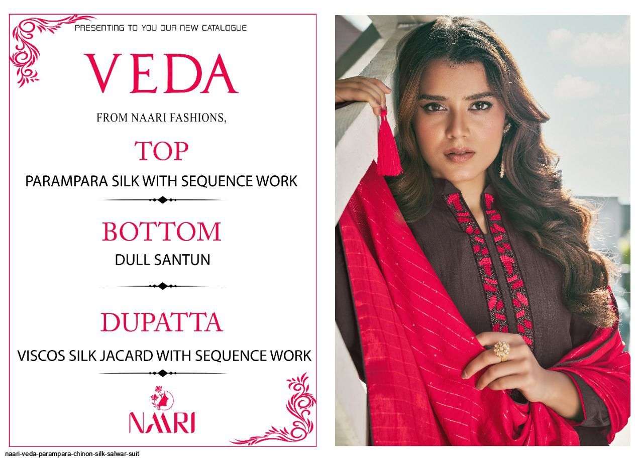 VEDA BY NAARI 1801 TO 1806 SERIES BEAUTIFUL SUITS COLORFUL STYLISH FANCY CASUAL WEAR & ETHNIC WEAR CHINNON SILK WITH WORK DRESSES AT WHOLESALE PRICE