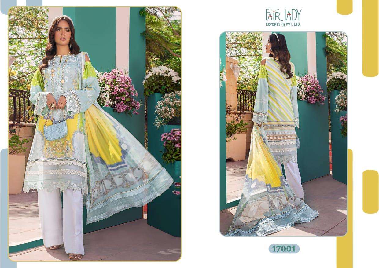 AYESHA ZARA PREMIUM LAWN COLLECTION BY FAIR LADY 17001 TO 17005 SERIES BEAUTIFUL ANARKALI SUITS STYLISH FANCY COLORFUL PARTY WEAR & ETHNIC WEAR LAWN COTTON PRINT WITH EMBROIDERED DRESSES AT WHOLESALE PRICE
