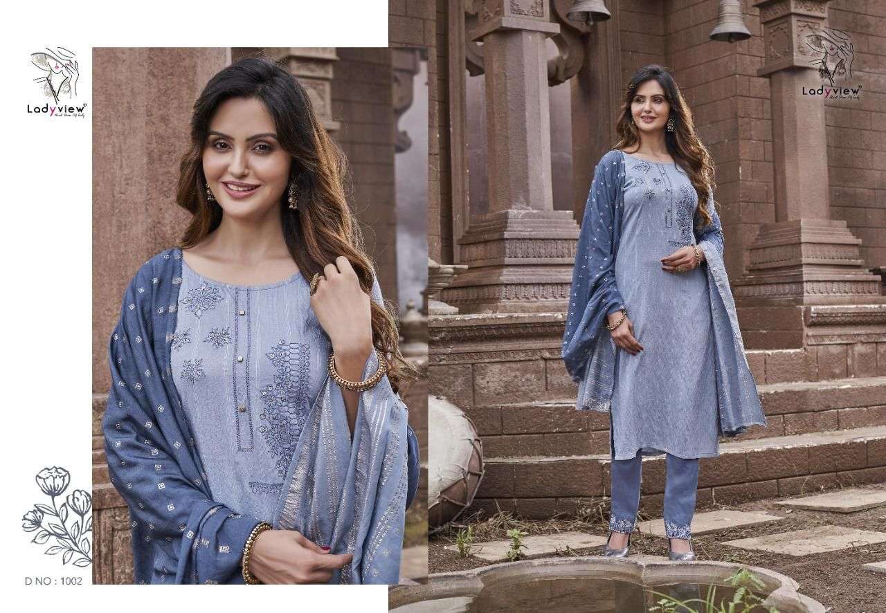 SUNDRA BY LADY VIEW 1001 TO 1004 SERIES BEAUTIFUL SUITS COLORFUL STYLISH FANCY CASUAL WEAR & ETHNIC WEAR NYLON VISCOSE DRESSES AT WHOLESALE PRICE