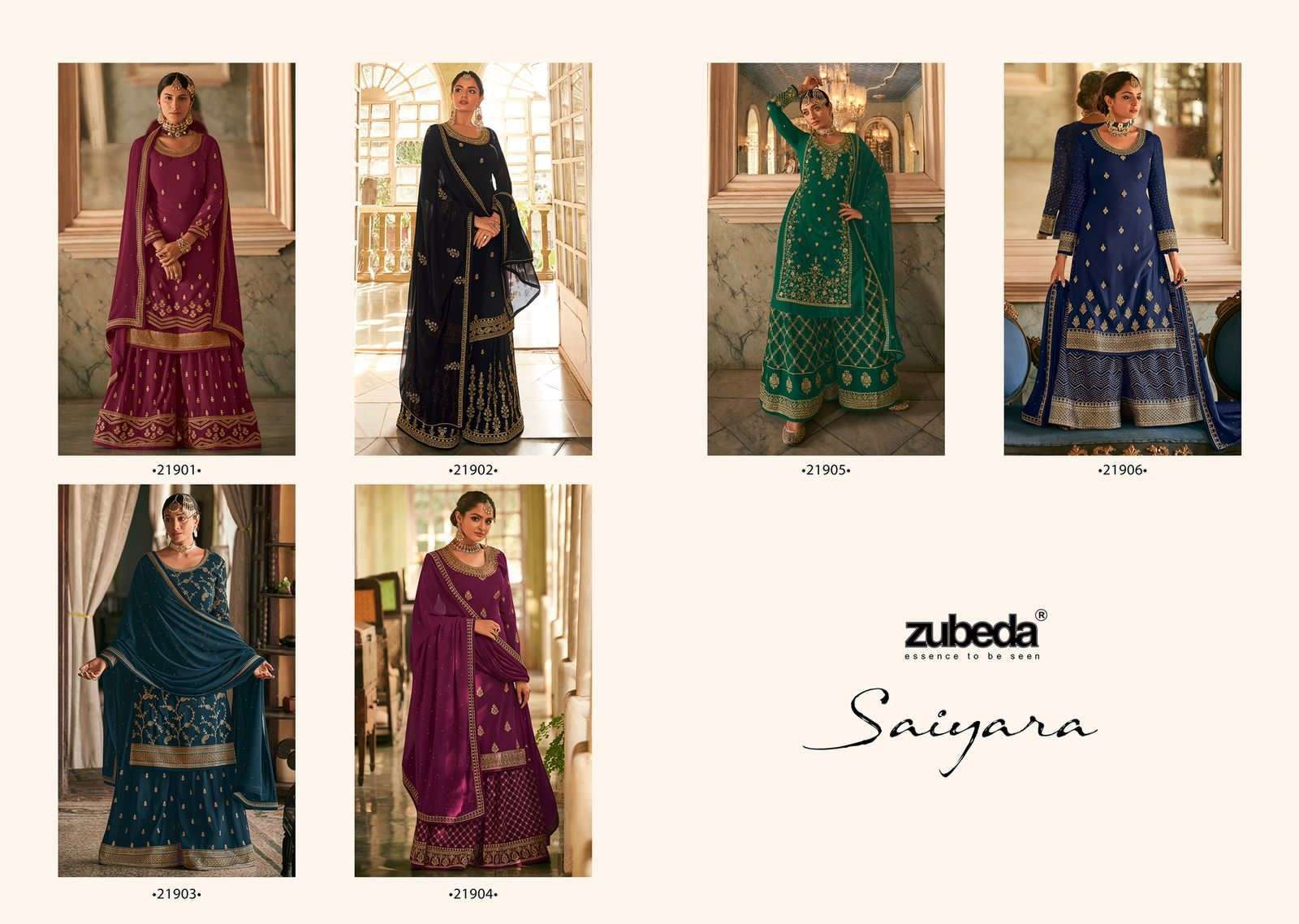 SAIYARA BY ZUBEDA 21901 TO 21906 SERIES BEAUTIFUL STYLISH SHARARA SUITS FANCY COLORFUL CASUAL WEAR & ETHNIC WEAR & READY TO WEAR GEORGETTE EMBROIDERED DRESSES AT WHOLESALE PRICE