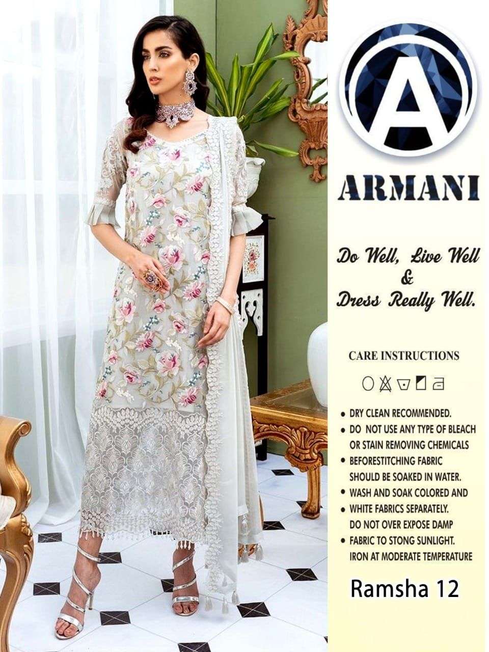 RAMSHA 12 BY ARMANI PAKISTANI SUITS BEAUTIFUL FANCY COLORFUL STYLISH PARTY WEAR & OCCASIONAL WEAR BUTTERFLY NET WITH EMBROIDERY DRESSES AT WHOLESALE PRICE