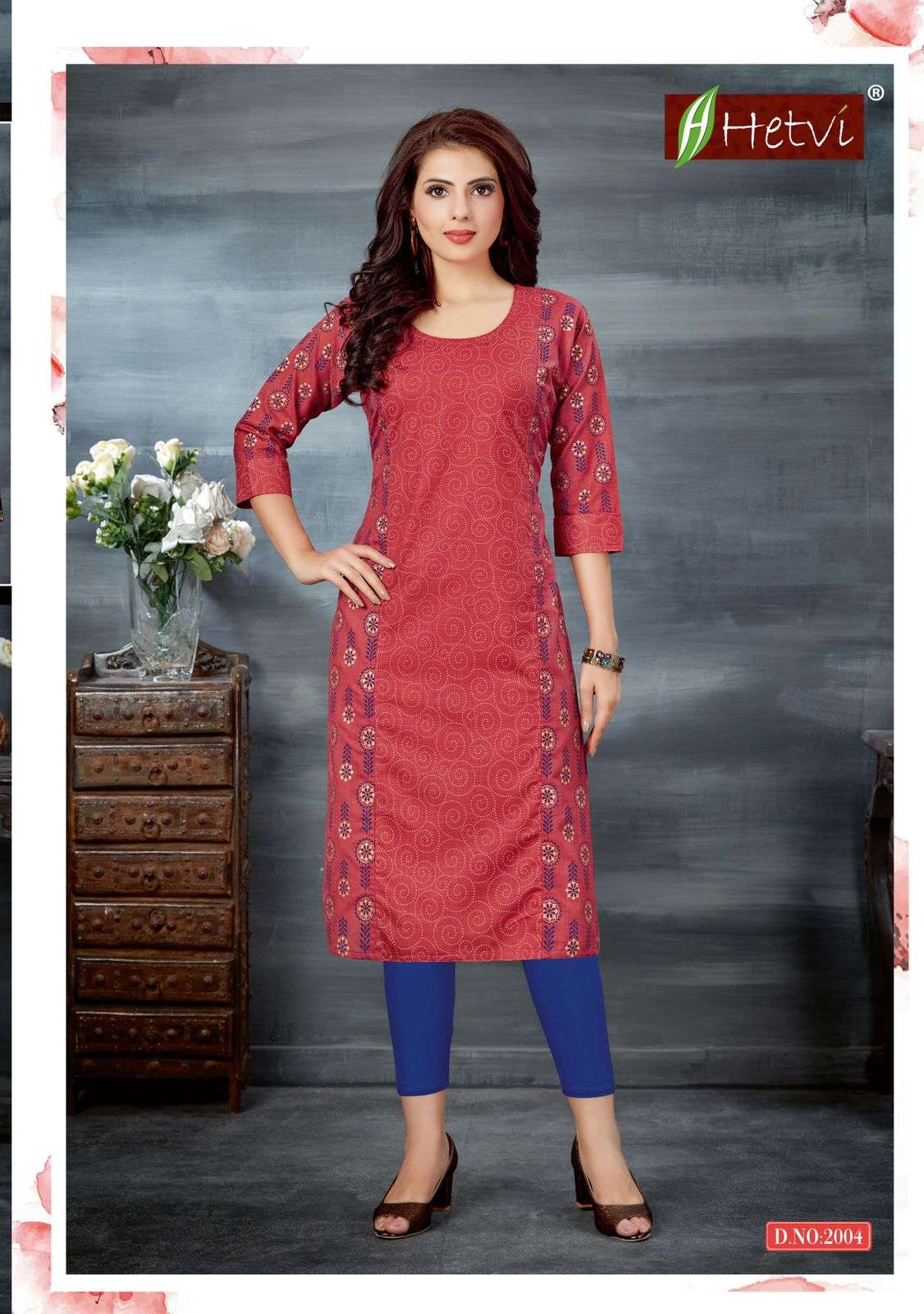 EXCELLENT VOL-5 BY HETVI 2001 TO 2006 SERIES BEAUTIFUL STYLISH FANCY COLORFUL CASUAL WEAR & ETHNIC WEAR & READY TO WEAR RUBY COTTON PRINT KURTIS AT WHOLESALE PRICE