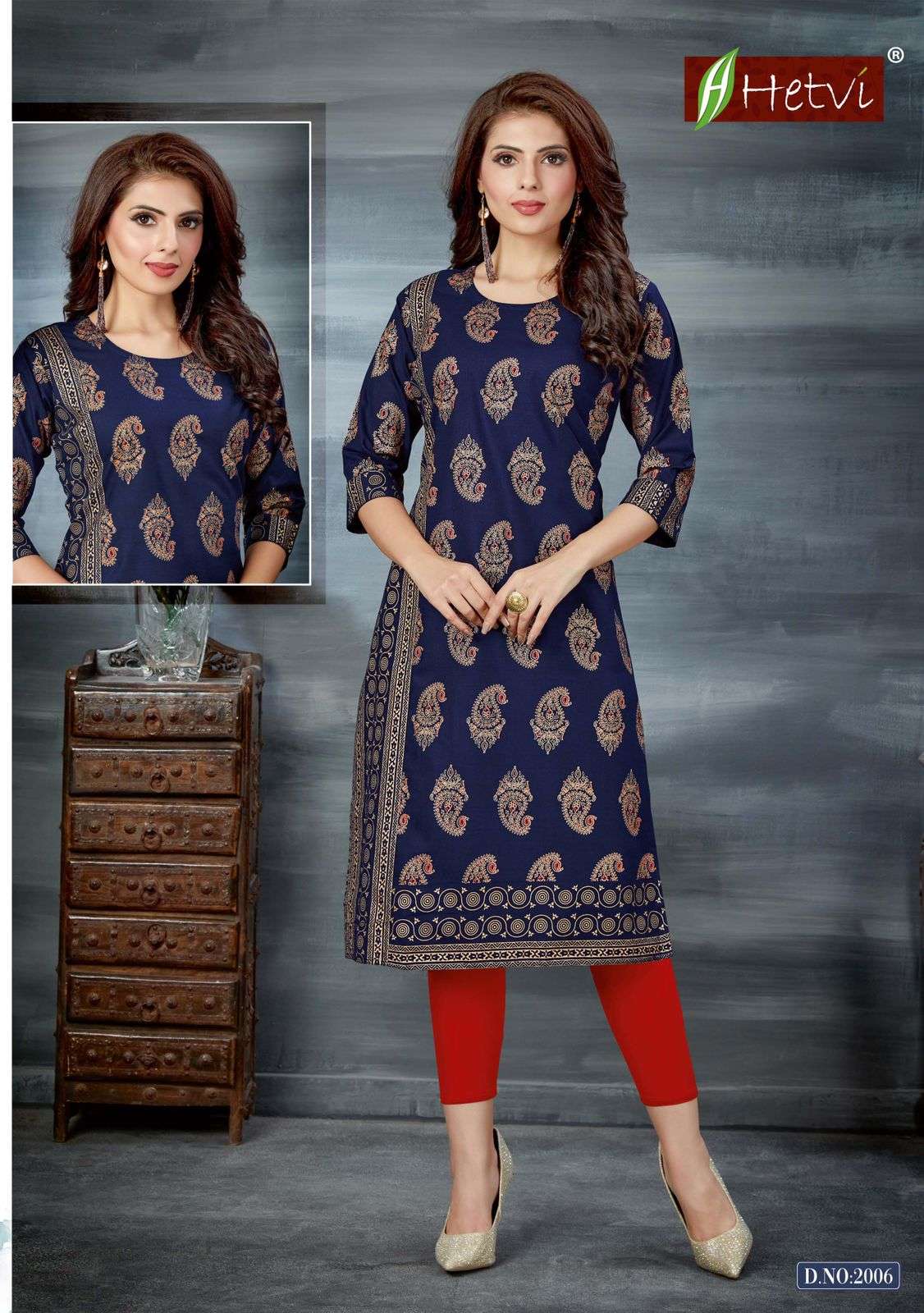 EXCELLENT VOL-5 BY HETVI 2001 TO 2006 SERIES BEAUTIFUL STYLISH FANCY COLORFUL CASUAL WEAR & ETHNIC WEAR & READY TO WEAR RUBY COTTON PRINT KURTIS AT WHOLESALE PRICE