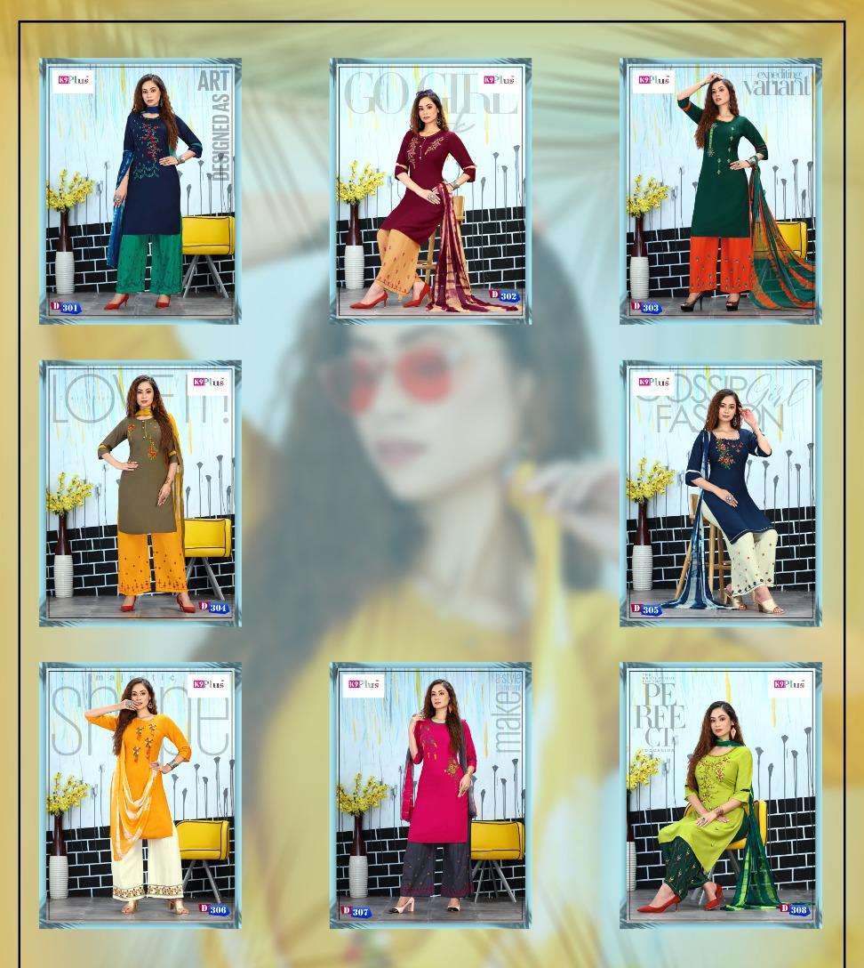 FASHION OF PALAZO BY K9 PLUS 201 TO 308 SERIES BEAUTIFUL SUITS COLORFUL STYLISH FANCY CASUAL WEAR & ETHNIC WEAR RAYON EMBROIDERED DRESSES AT WHOLESALE PRICE