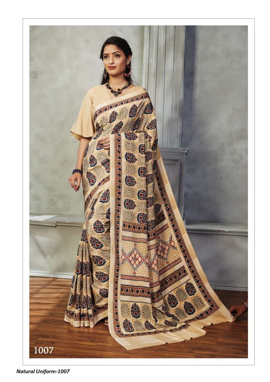 NATURAL UNIFORM BY SHREE MATARAM INDIAN TRADITIONAL WEAR COLLECTION BEAUTIFUL STYLISH FANCY COLORFUL PARTY WEAR & OCCASIONAL WEAR SATIN DIGITAL PRINT SAREES AT WHOLESALE PRICE