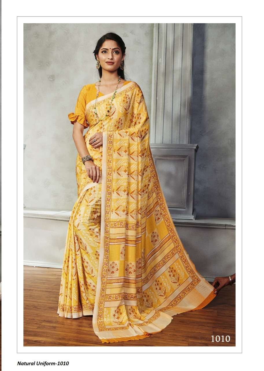 NATURAL UNIFORM BY SHREE MATARAM INDIAN TRADITIONAL WEAR COLLECTION BEAUTIFUL STYLISH FANCY COLORFUL PARTY WEAR & OCCASIONAL WEAR SATIN DIGITAL PRINT SAREES AT WHOLESALE PRICE