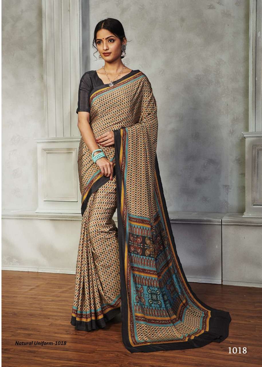 NATURAL UNIFORM BY SHREE MATARAM INDIAN TRADITIONAL WEAR COLLECTION BEAUTIFUL STYLISH FANCY COLORFUL PARTY WEAR & OCCASIONAL WEAR SATIN DIGITAL PRINT SAREES AT WHOLESALE PRICE