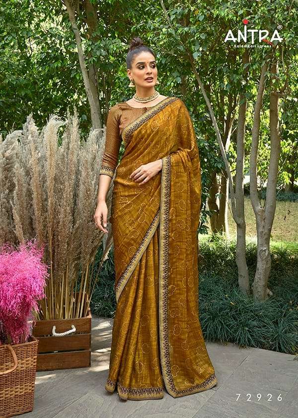 AMRITA BY ANTRA 72921 TO 72930 SERIES INDIAN TRADITIONAL WEAR COLLECTION BEAUTIFUL STYLISH FANCY COLORFUL PARTY WEAR & OCCASIONAL WEAR MOSS FOIL PRINT SAREES AT WHOLESALE PRICE