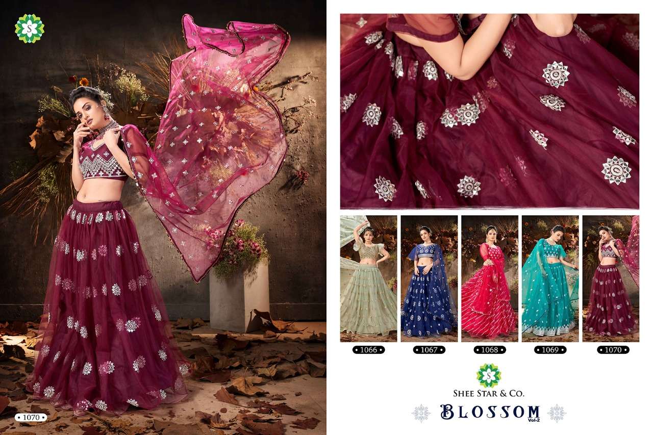BLOSSOM VOL-2 BY SHEE STAR 1066 TO 1070 SERIES DESIGNER BEAUTIFUL NAVRATRI COLLECTION OCCASIONAL WEAR & PARTY WEAR SOFT NET LEHENGAS AT WHOLESALE PRICE