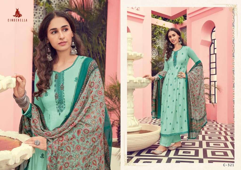 MINAKARI BY CINDRELLA 319 TO 324 SERIES BEAUTIFUL SUITS COLORFUL STYLISH FANCY CASUAL WEAR & ETHNIC WEAR PURE WEAVING MINA JACQUARD DRESSES AT WHOLESALE PRICE