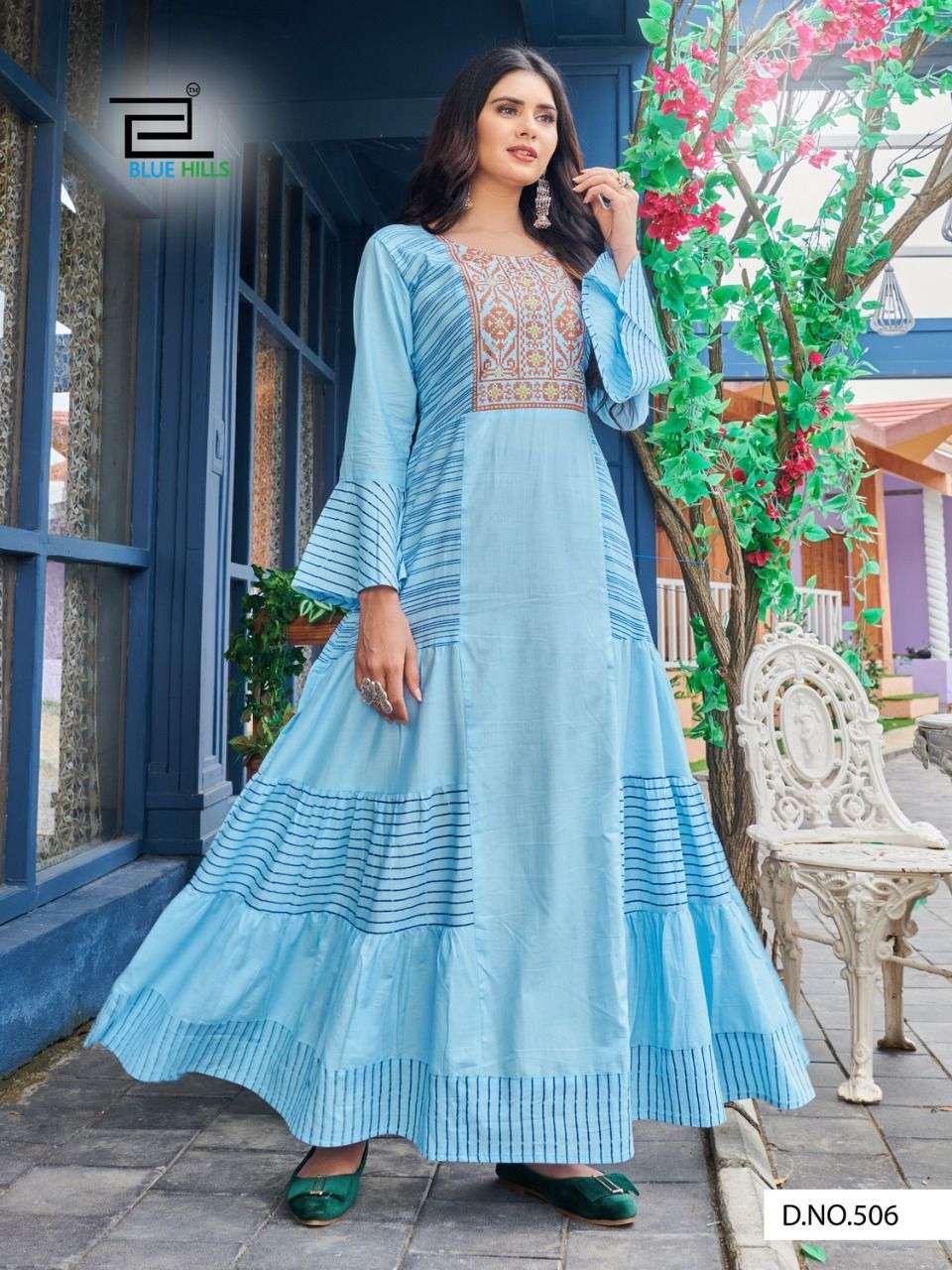 LIVIK VOL-5 BY BLUE HILLS 501 TO 508 SERIES DESIGNER STYLISH FANCY COLORFUL BEAUTIFUL PARTY WEAR & ETHNIC WEAR COLLECTION HEAVY CAMBRIC COTTON GOWNS AT WHOLESALE PRICE