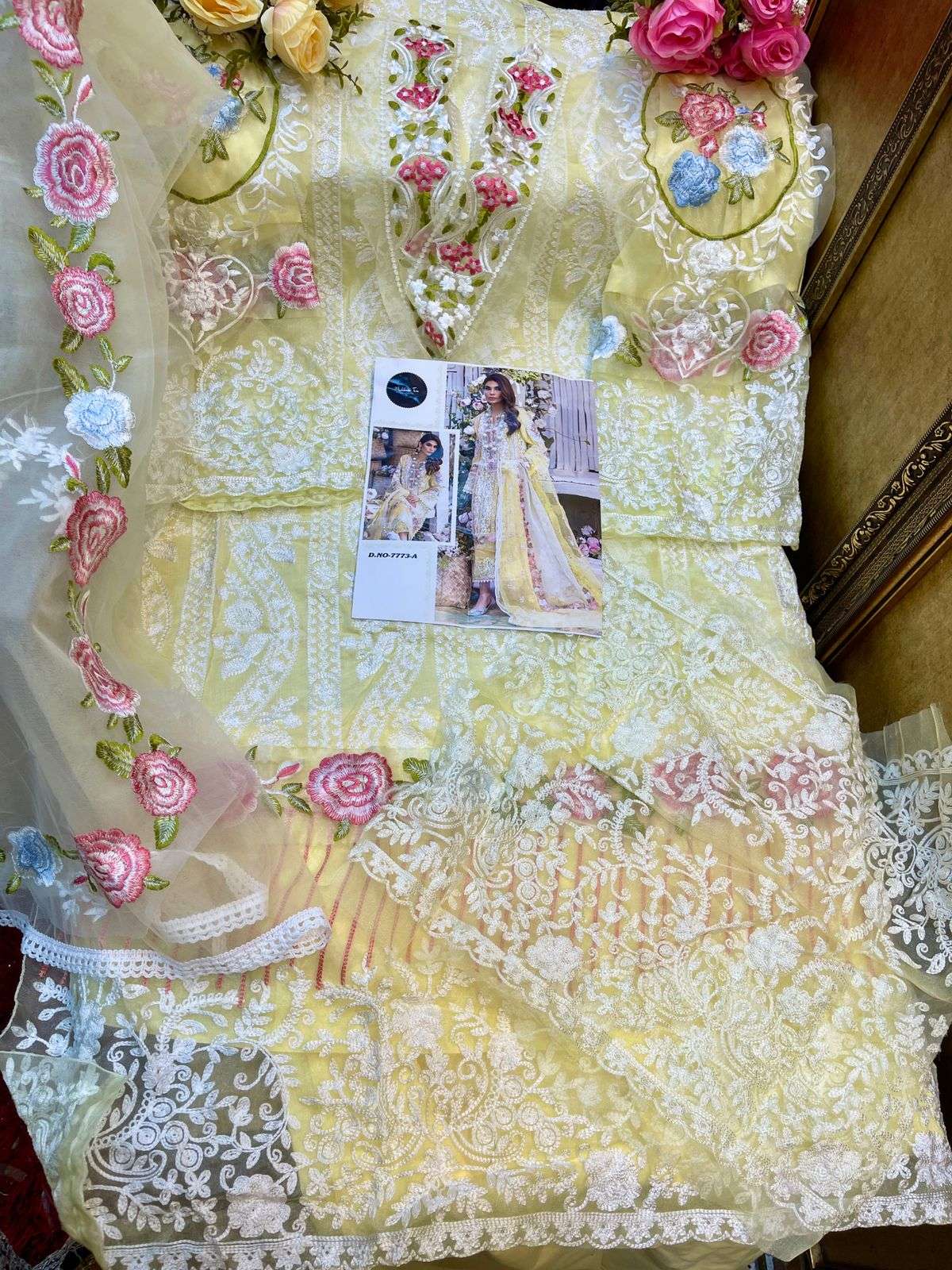 MEHBOOB 7773 COLOURS BY MEHBOOB TEX 7773-A TO 7773-E SERIES PAKISTANI STYLISH BEAUTIFUL COLOURFUL PRINTED & EMBROIDERED PARTY WEAR & OCCASIONAL WEAR CAMBRIC LAWN EMBROIDERED DRESSES AT WHOLESALE PRICE