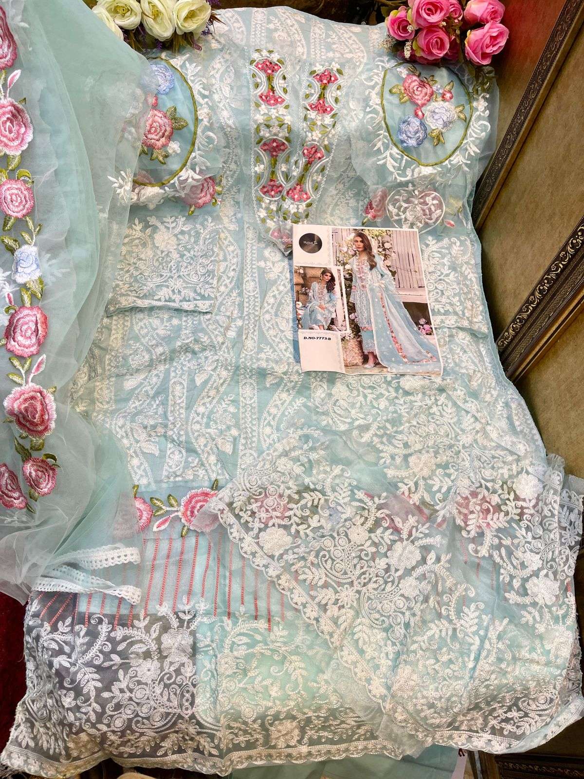 MEHBOOB 7773 COLOURS BY MEHBOOB TEX 7773-A TO 7773-E SERIES PAKISTANI STYLISH BEAUTIFUL COLOURFUL PRINTED & EMBROIDERED PARTY WEAR & OCCASIONAL WEAR CAMBRIC LAWN EMBROIDERED DRESSES AT WHOLESALE PRICE