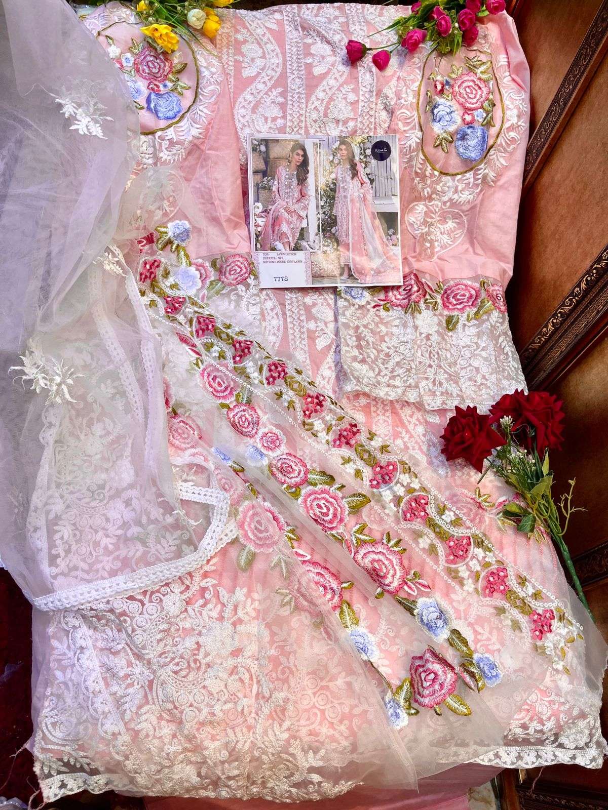 MEHBOOB 7773 COLOURS BY MEHBOOB TEX 7773-A TO 7773-E SERIES PAKISTANI STYLISH BEAUTIFUL COLOURFUL PRINTED & EMBROIDERED PARTY WEAR & OCCASIONAL WEAR CAMBRIC LAWN EMBROIDERED DRESSES AT WHOLESALE PRICE