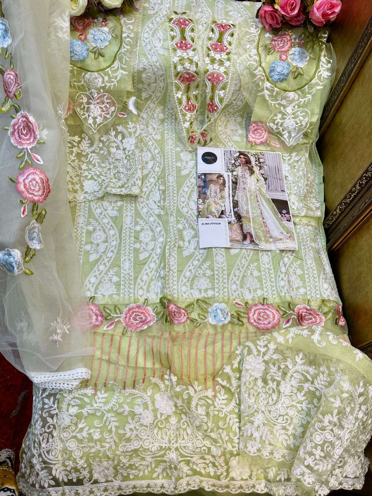 MEHBOOB 7773 COLOURS BY MEHBOOB TEX 7773-A TO 7773-E SERIES PAKISTANI STYLISH BEAUTIFUL COLOURFUL PRINTED & EMBROIDERED PARTY WEAR & OCCASIONAL WEAR CAMBRIC LAWN EMBROIDERED DRESSES AT WHOLESALE PRICE