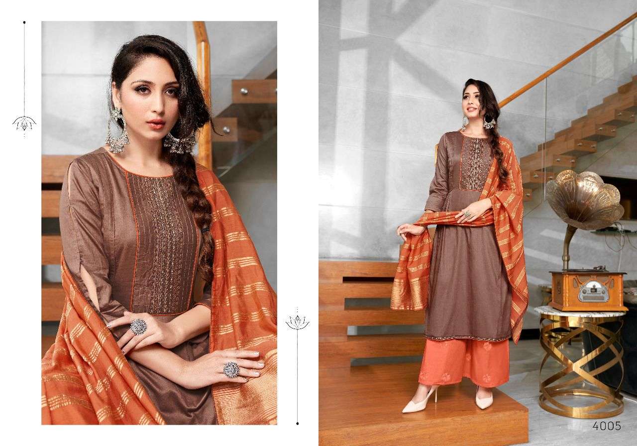 BULANDI VOL-4 BY SWEETY FASHION 4001 TO 4008 SERIES BEAUTIFUL SUITS COLORFUL STYLISH FANCY CASUAL WEAR & ETHNIC WEAR JAM SATIN EMBROIDERED DRESSES AT WHOLESALE PRICE