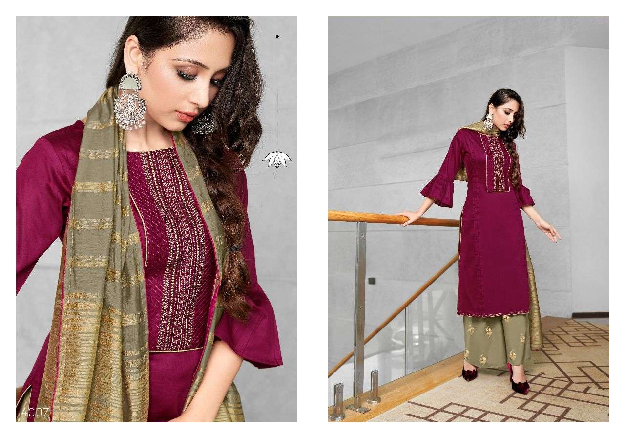 BULANDI VOL-4 BY SWEETY FASHION 4001 TO 4008 SERIES BEAUTIFUL SUITS COLORFUL STYLISH FANCY CASUAL WEAR & ETHNIC WEAR JAM SATIN EMBROIDERED DRESSES AT WHOLESALE PRICE