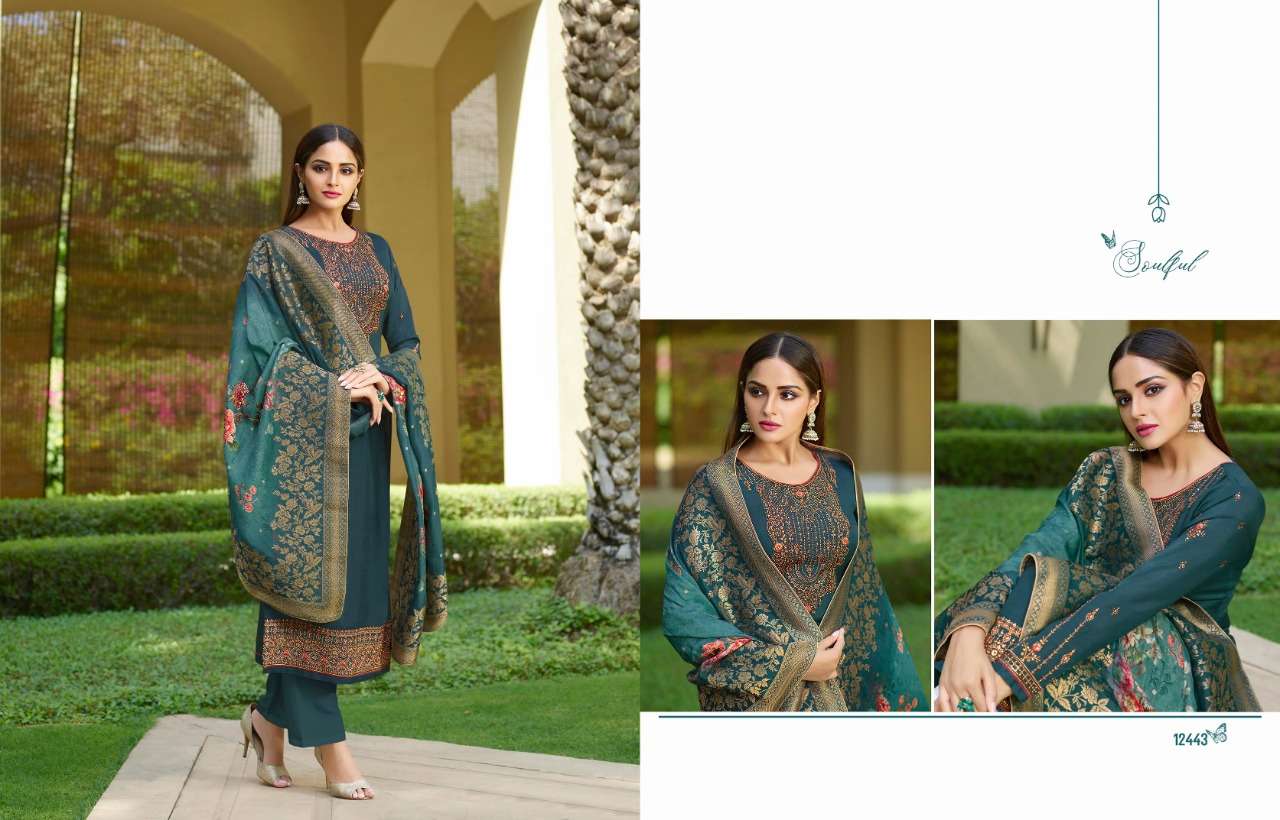 RESHAM BY ZISA 12441 TO 12446 SERIES BEAUTIFUL SUITS COLORFUL STYLISH FANCY CASUAL WEAR & ETHNIC WEAR TUSSAR SATIN EMBROIDERED DRESSES AT WHOLESALE PRICE