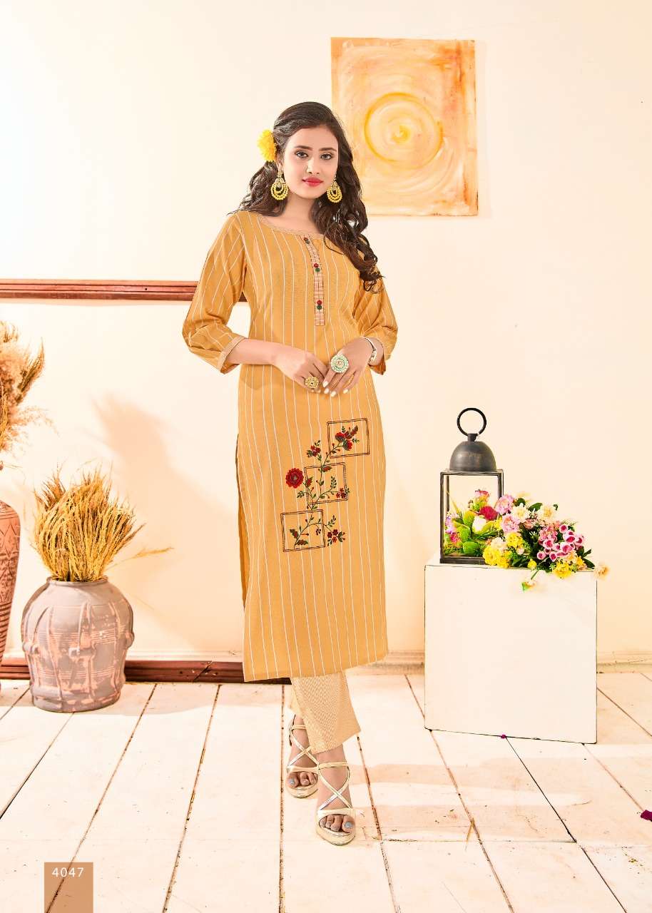 ROOHI BY KARAN IMPEX 4047 TO 4051 SERIES DESIGNER STYLISH FANCY COLORFUL BEAUTIFUL PARTY WEAR & ETHNIC WEAR COLLECTION HEAVY COTTON EMBROIDERY KURTIS WITH BOTTOM AT WHOLESALE PRICE