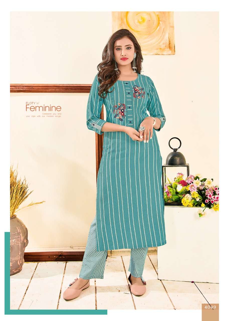 ROOHI BY KARAN IMPEX 4047 TO 4051 SERIES DESIGNER STYLISH FANCY COLORFUL BEAUTIFUL PARTY WEAR & ETHNIC WEAR COLLECTION HEAVY COTTON EMBROIDERY KURTIS WITH BOTTOM AT WHOLESALE PRICE