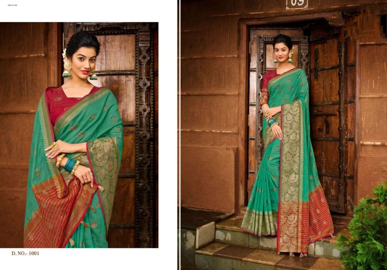 PARVATI BY SHREE MATARAM 1001 TO 1008 SERIES INDIAN TRADITIONAL WEAR COLLECTION BEAUTIFUL STYLISH FANCY COLORFUL PARTY WEAR & OCCASIONAL WEAR CHANDERI COTTON SAREES AT WHOLESALE PRICE