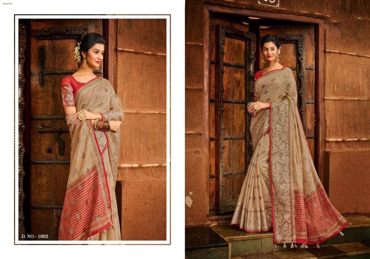 PARVATI BY SHREE MATARAM 1001 TO 1008 SERIES INDIAN TRADITIONAL WEAR COLLECTION BEAUTIFUL STYLISH FANCY COLORFUL PARTY WEAR & OCCASIONAL WEAR CHANDERI COTTON SAREES AT WHOLESALE PRICE