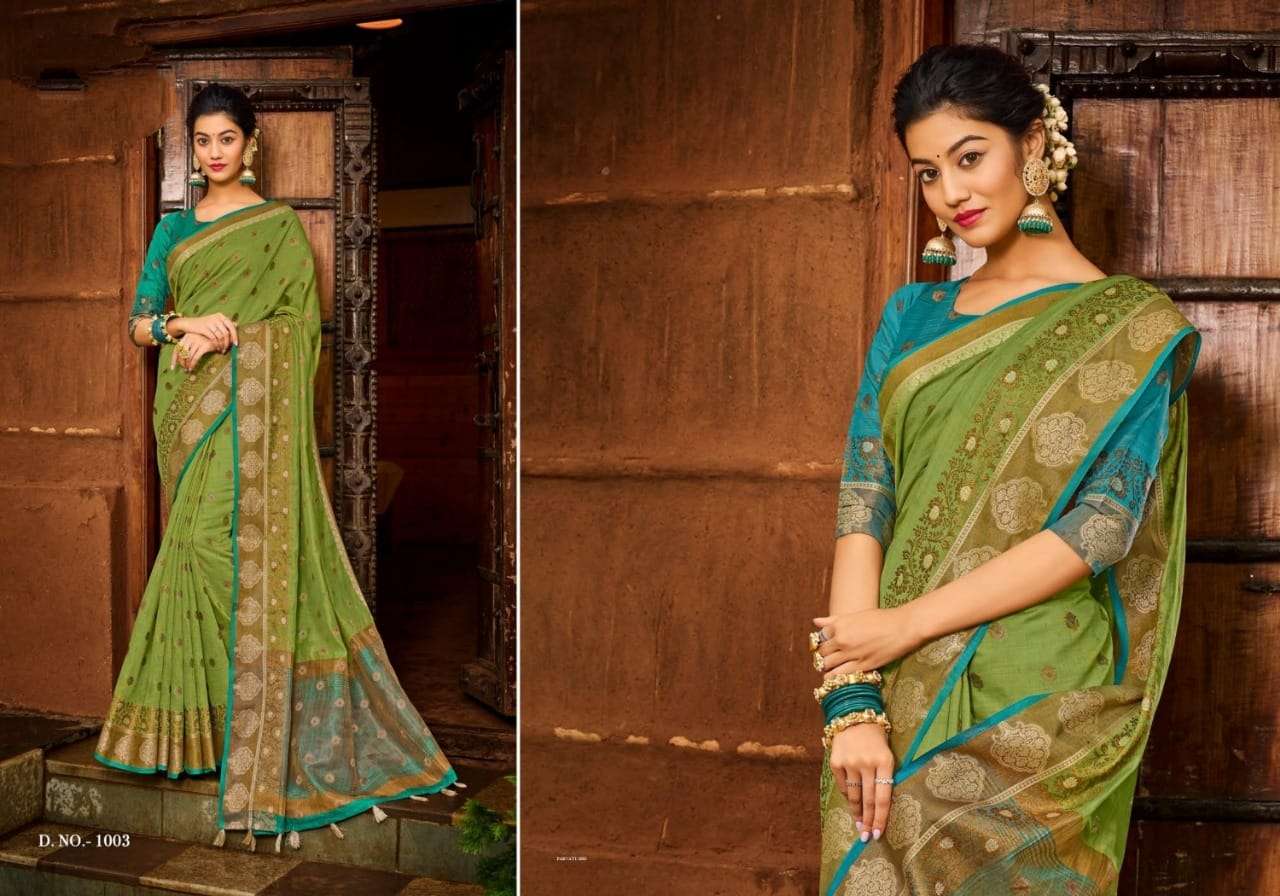 PARVATI BY SHREE MATARAM 1001 TO 1008 SERIES INDIAN TRADITIONAL WEAR COLLECTION BEAUTIFUL STYLISH FANCY COLORFUL PARTY WEAR & OCCASIONAL WEAR CHANDERI COTTON SAREES AT WHOLESALE PRICE