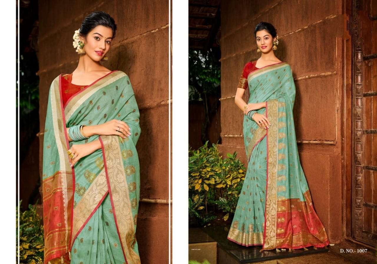 PARVATI BY SHREE MATARAM 1001 TO 1008 SERIES INDIAN TRADITIONAL WEAR COLLECTION BEAUTIFUL STYLISH FANCY COLORFUL PARTY WEAR & OCCASIONAL WEAR CHANDERI COTTON SAREES AT WHOLESALE PRICE