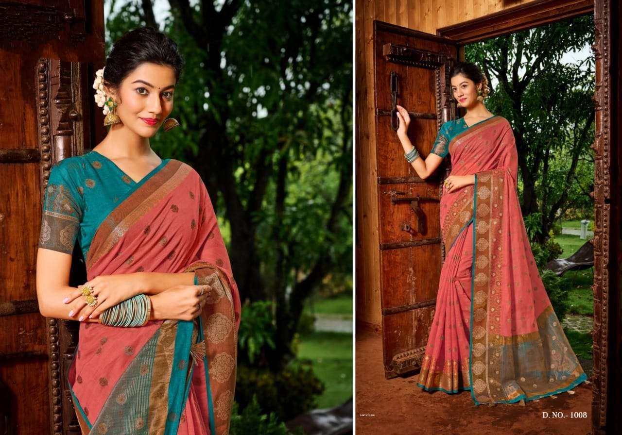 PARVATI BY SHREE MATARAM 1001 TO 1008 SERIES INDIAN TRADITIONAL WEAR COLLECTION BEAUTIFUL STYLISH FANCY COLORFUL PARTY WEAR & OCCASIONAL WEAR CHANDERI COTTON SAREES AT WHOLESALE PRICE