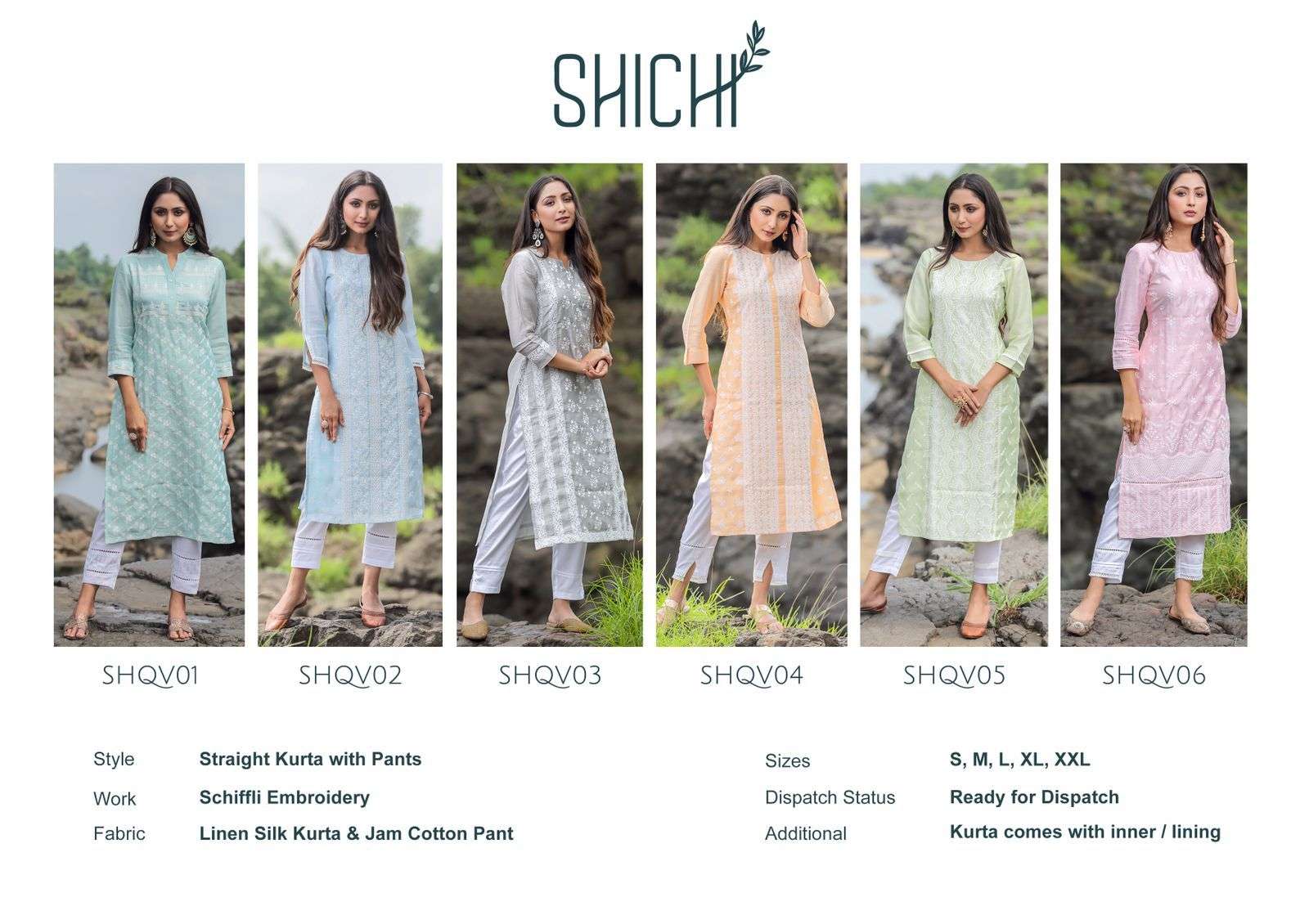QURBAT BY SHICHI 01 TO 06 SERIES DESIGNER STYLISH FANCY COLORFUL BEAUTIFUL PARTY WEAR & ETHNIC WEAR COLLECTION LINEN SILK EMBROIDERY KURTIS WITH BOTTOM AT WHOLESALE PRICE