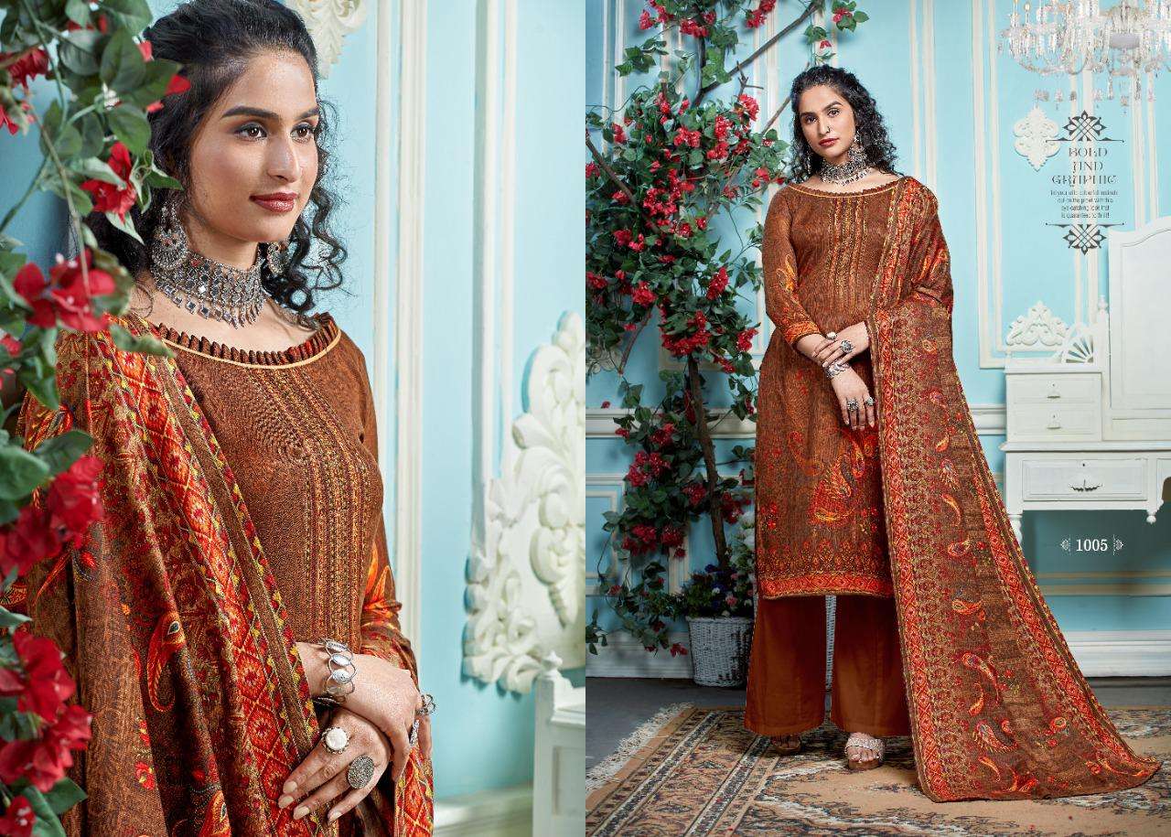 QUEEN BY KESARIYA 1001 TO 1008 SERIES BEAUTIFUL STYLISH SHARARA SUITS FANCY COLORFUL CASUAL WEAR & ETHNIC WEAR & READY TO WEAR PASHMINA JACQUARD PRINTED DRESSES AT WHOLESALE PRICE