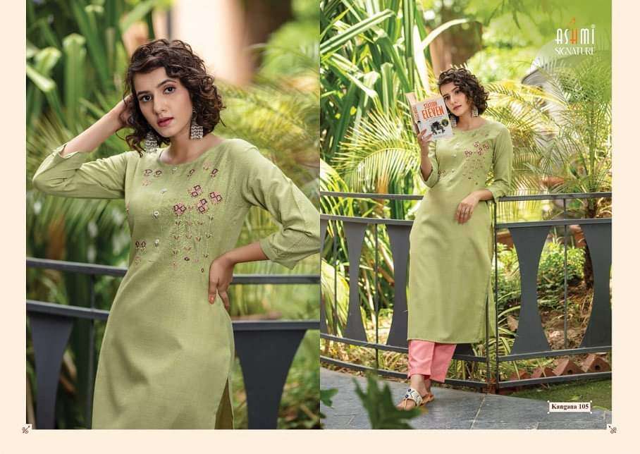 KANGANA BY ASHMI 1001 TO 1008 SERIES DESIGNER STYLISH FANCY COLORFUL BEAUTIFUL PARTY WEAR & ETHNIC WEAR COLLECTION COTTON EMBROIDERY KURTIS WITH BOTTOM AT WHOLESALE PRICE