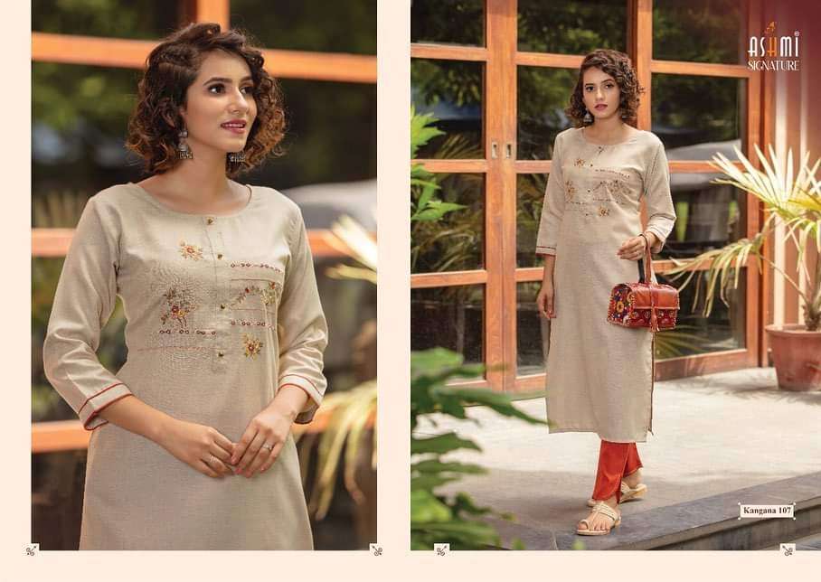 KANGANA BY ASHMI 1001 TO 1008 SERIES DESIGNER STYLISH FANCY COLORFUL BEAUTIFUL PARTY WEAR & ETHNIC WEAR COLLECTION COTTON EMBROIDERY KURTIS WITH BOTTOM AT WHOLESALE PRICE