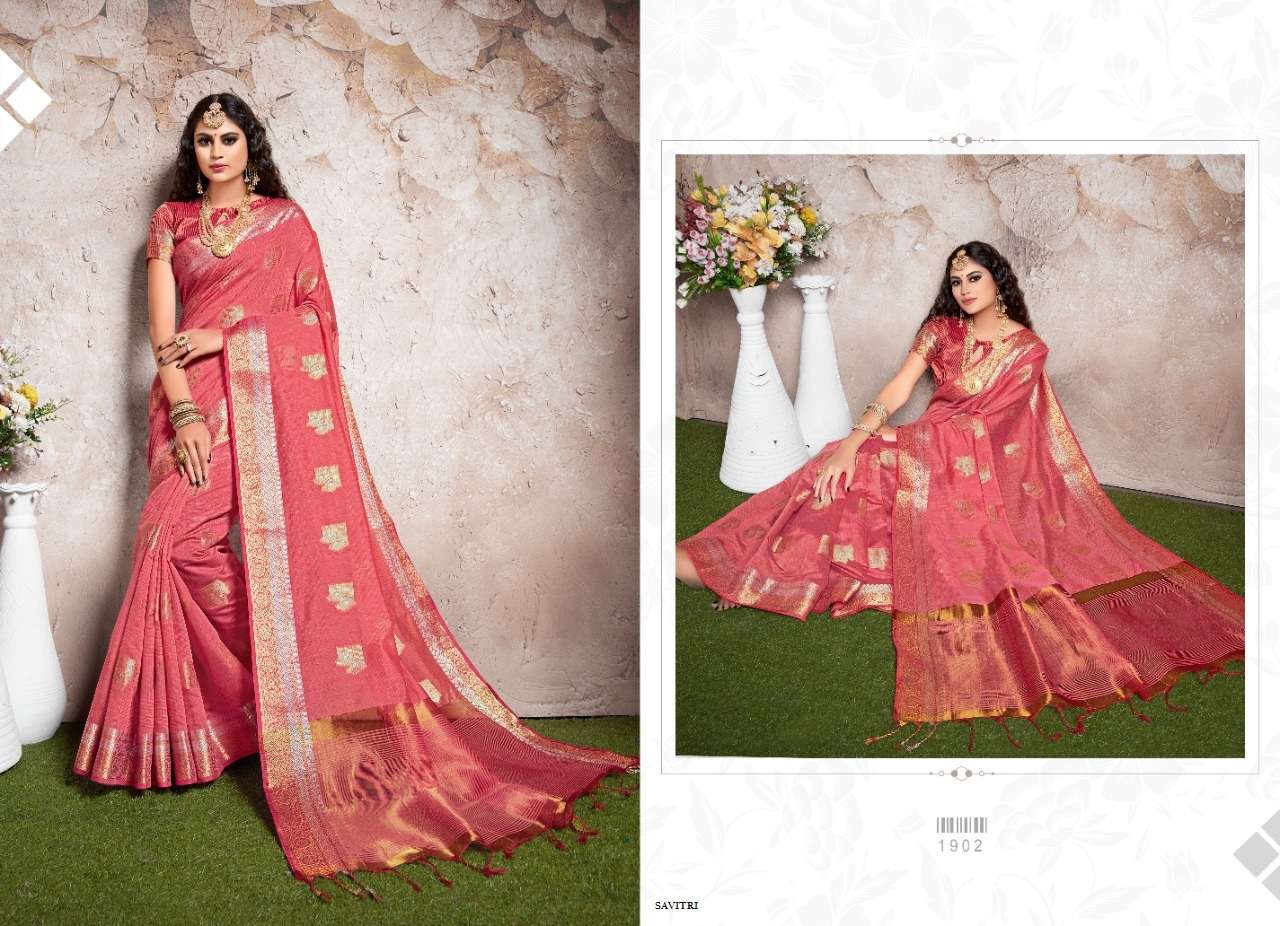 SAVITRI BY SHREE MATARAM 1901 TO 1912 SERIES INDIAN TRADITIONAL WEAR COLLECTION BEAUTIFUL STYLISH FANCY COLORFUL PARTY WEAR & OCCASIONAL WEAR CHANDERI COTTON SILK SAREES AT WHOLESALE PRICE
