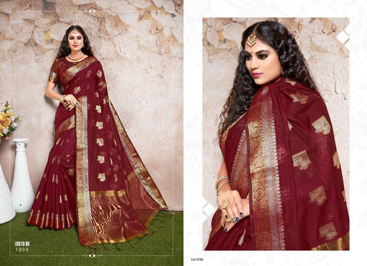 SAVITRI BY SHREE MATARAM 1901 TO 1912 SERIES INDIAN TRADITIONAL WEAR COLLECTION BEAUTIFUL STYLISH FANCY COLORFUL PARTY WEAR & OCCASIONAL WEAR CHANDERI COTTON SILK SAREES AT WHOLESALE PRICE